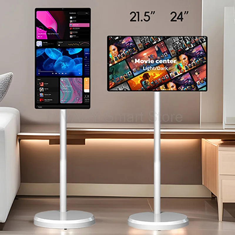 Touch Screen 21.5 24 Inch Smart TV with Floor Stand Monitor Mobile Stand Battery for Fitness Home Office Wireless Casting Audio