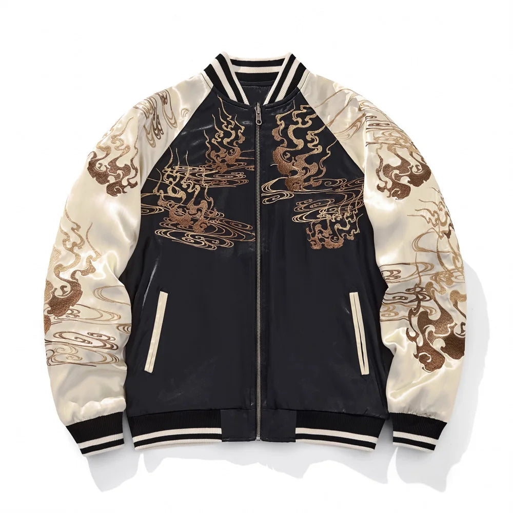 High Quality Fashion Anime Fox Embroidered Zipper Jacket Autumn Streetwear Hip Hop Men's Harajuku Japanese Baseball Coat