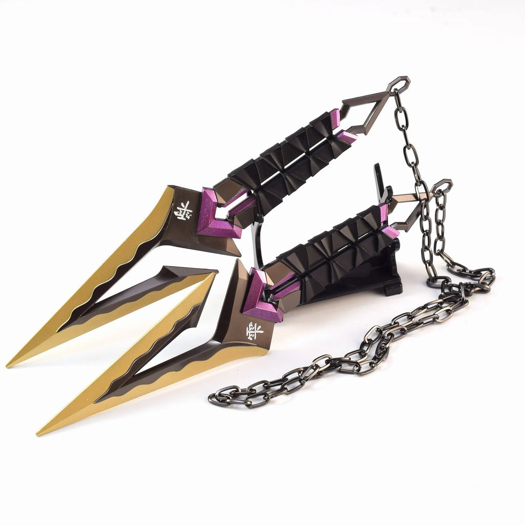 16cm Kuronami no Yaiba Gold Purple Red Double Kunai Keychain VALORANT Game Peripheral All Metal Ninja Kunai Model Ornament Craft