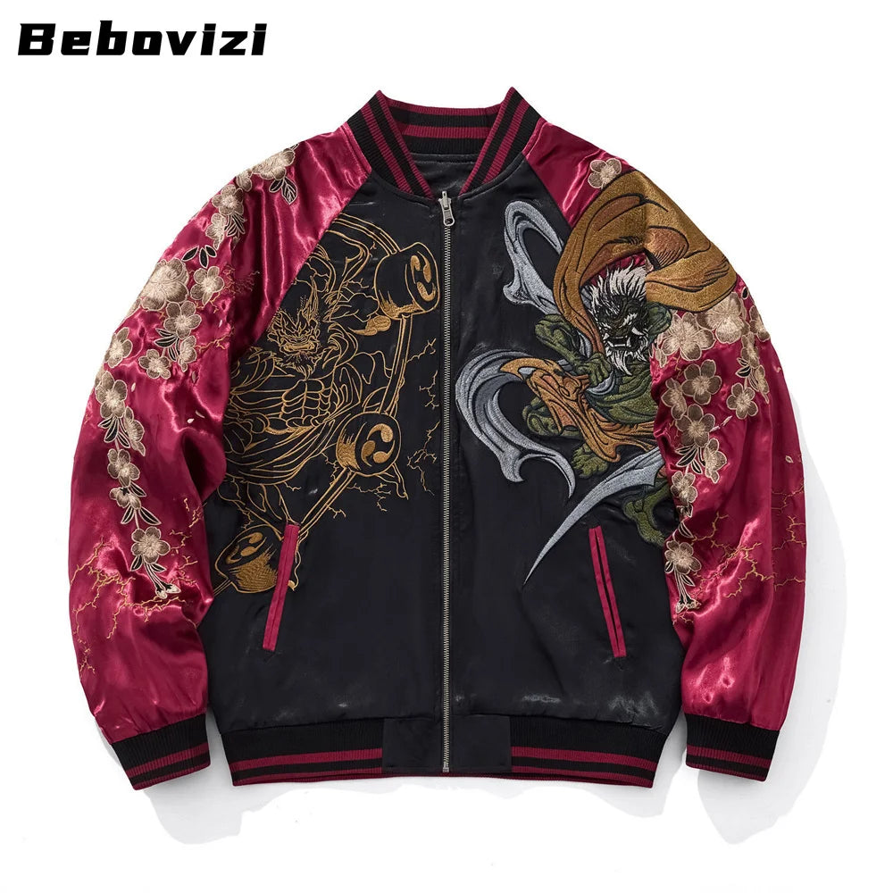Japanese Anime Demon Embroidered Zipper Jacket Autumn Streetwear Hip Hop Men's Harajuku Baseball Coat Clothing