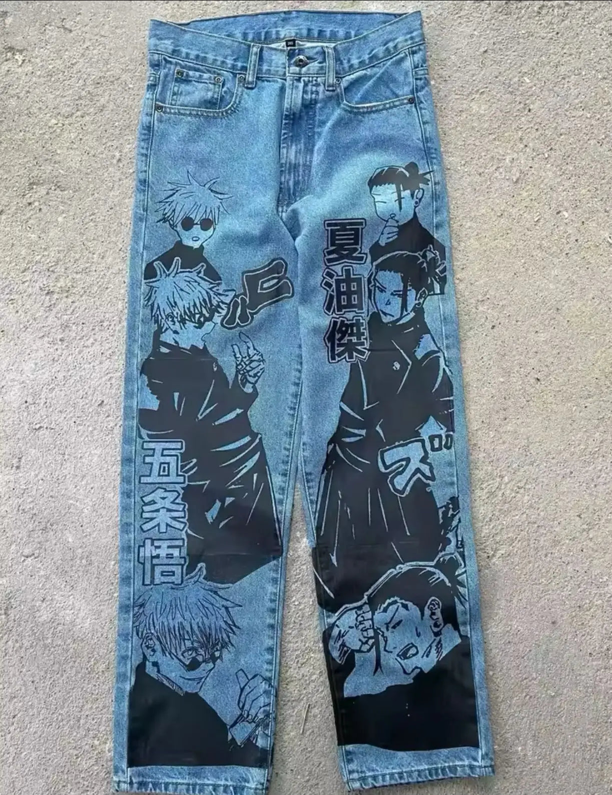New Trend Printed Demon Slayer One Piece Jujutsu Kaisen Anime Characters Teen Loose Casual Jeans Japanese Retro Straight Jeans