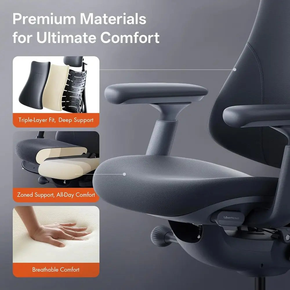 Adjustable Ergonomic Office Chair with Lumbar Support, 160° Recline for Comfortable Long-Term Use, Black, 48cm