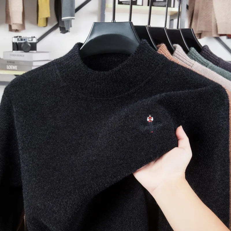 Light luxury brand round neck sweater knitted plush thicken warm pullover cartoon character embroidery fashion golf men's wear