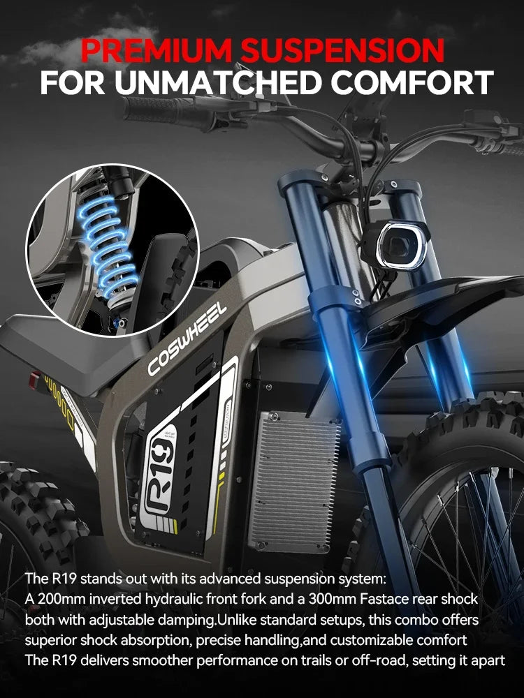 Coswheel R19 Motorcycles PEAK 9000W motor Electric bike72V 40AH Battery 96km/h Electric Bicycle 120N.M Torque off-road E-bike