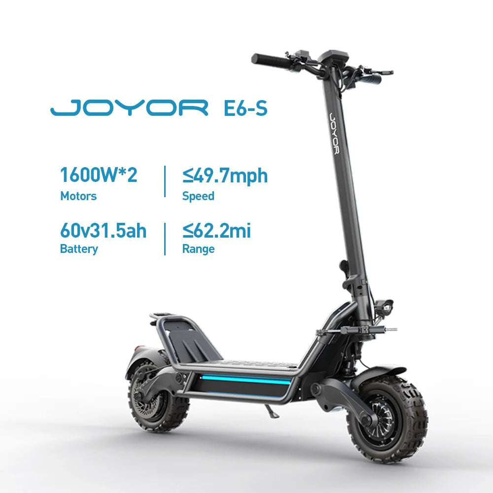 JOYOR E6-S 3200W Electric Scooter 60V 31.5Ah 50MPH 62Miles 11" Tire Dual Motor Hydraulic Foldable Adult NFC OffRoad US Warehouse