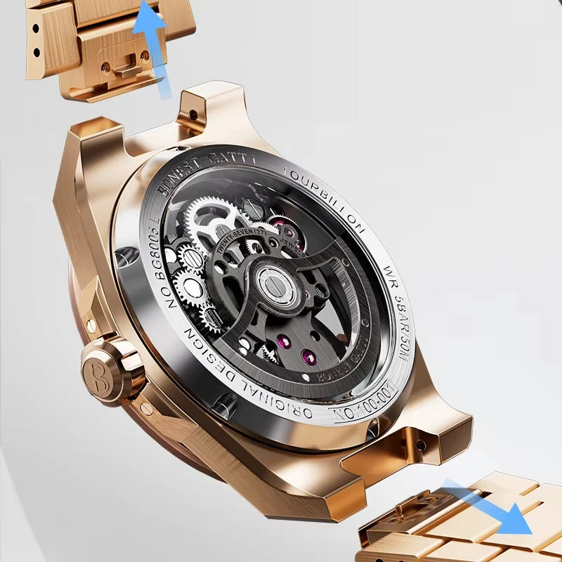 BONEST GATTI Brand BG7004 Mechanical Wristwatches Automatic Movement Luxury Sapphire Watches Skeleton Watches For Men