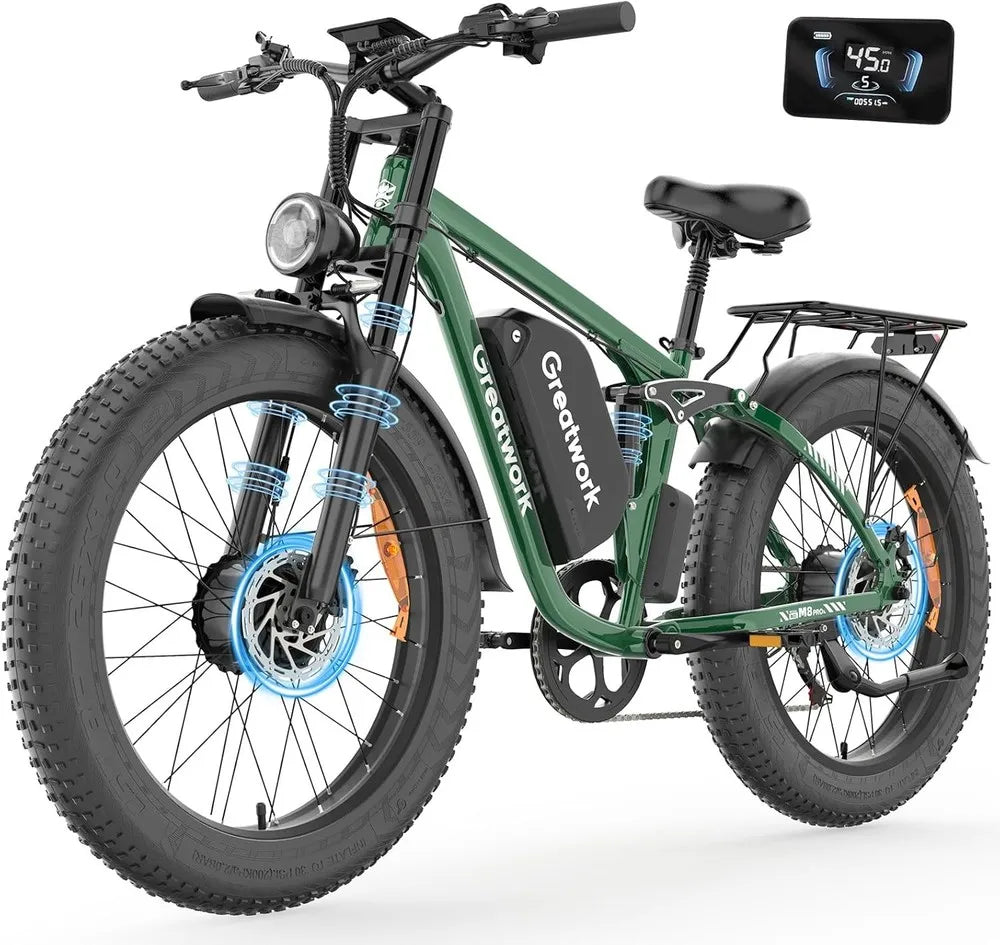 DUAL MOTOR 5000W Electric Bike for Adults 26" Fat Tire 45MPH Off-Road E-bike