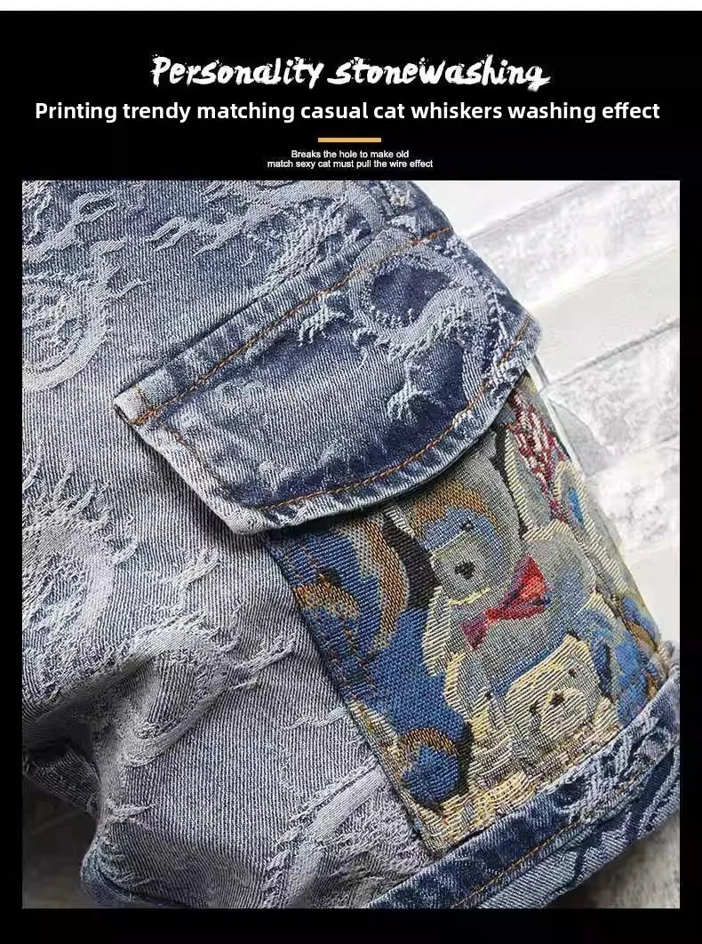 Dragon Embroidered Pants Men's Denim Shorts Men's Summer Thin Overalls 2025 New Designer Five-point Jeans Y2k Clothes Man