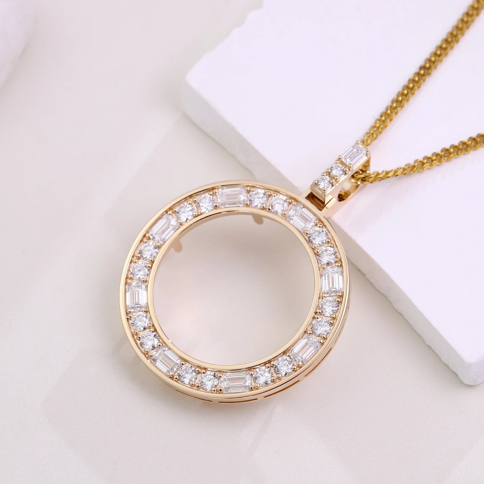 Provence jewelry 10K/14K gold memento coin pendant emerald cut lab diamond round pendant birthday Anniversary gift for boyfriend