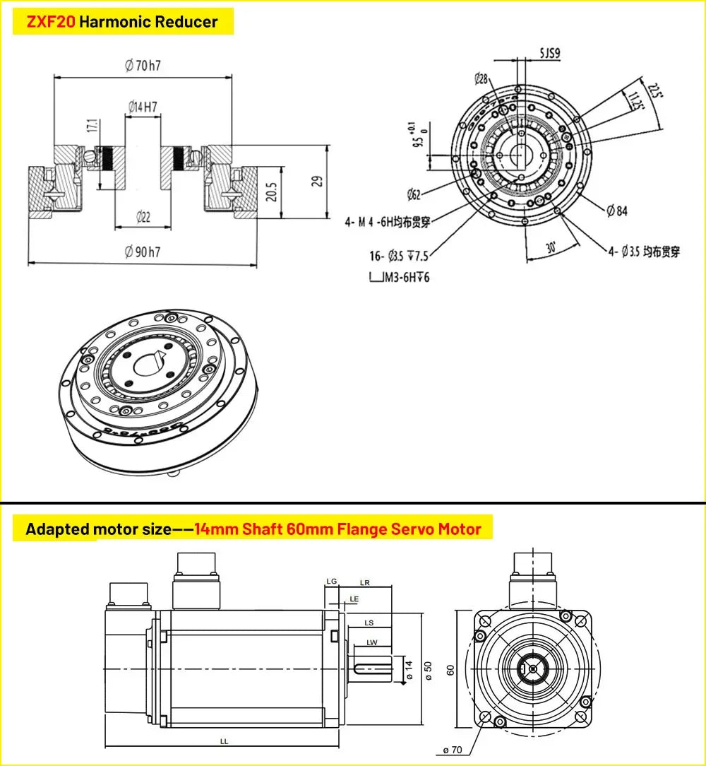 High Precision Harmonic Drive Industrial Collaborative Humanoid Robot Arm Harmonic Gearbox With Motor Bracket