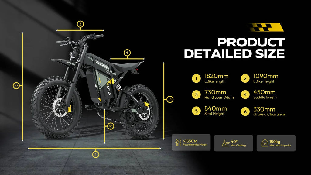 COSWHEEL R6000 Adults Electric Bike 7000W 60V30AH li-ion Battery 88km/h E-Bike with Dual Suspension, Hydraulic Brakes, Off-Road Tires