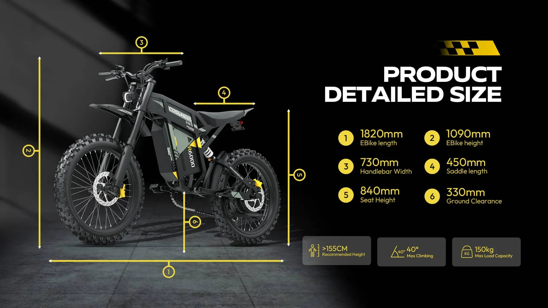 COSWHEEL R6000 Adults Electric Bike 7000W 60V30AH li-ion Battery 88km/h E-Bike with Dual Suspension, Hydraulic Brakes, Off-Road Tires