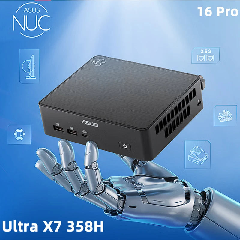 NUC 16 Pro Mini PC Ultra X7 358H LPDDR5x 2*M.2 NVMe SSD Dual 2.5G RJ45 LAN WiFi7 BT6.0 Windows 11 Pro Computer
