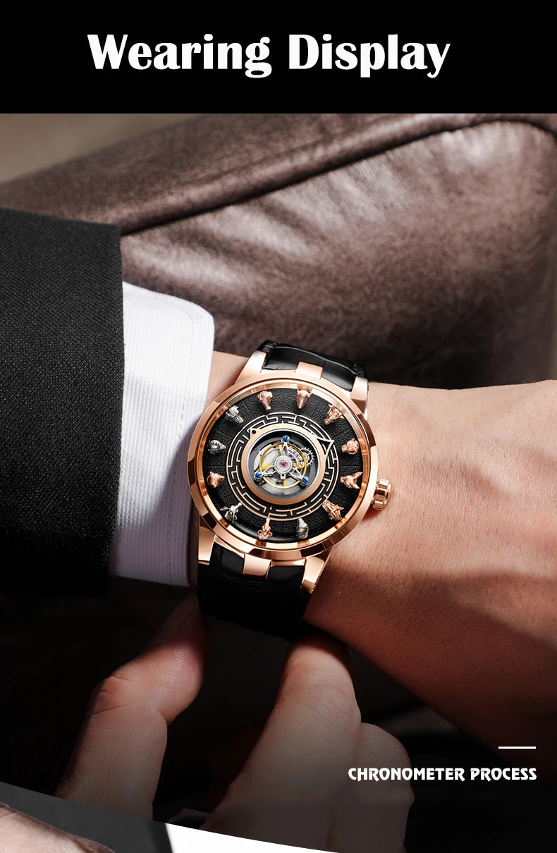 Haofa 2000 Center Tourbillon Movement Man Watch Luxury Sapphire Zodiac Tourbillon Mechanical Mens Watches Limited Edition
