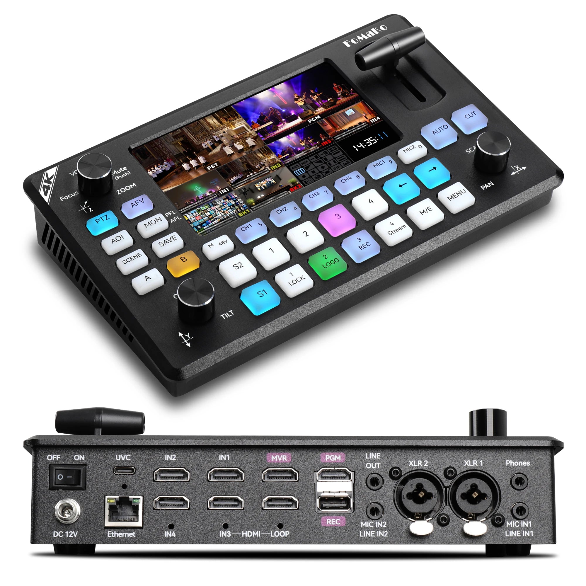 4K HDMI Video Mixer Switcher, 5.5 Inch FHD LCD Screen, 4-Channel HDMI Live Streaming Switcher, 4K 60FPS Input,1080p 60FPS Output