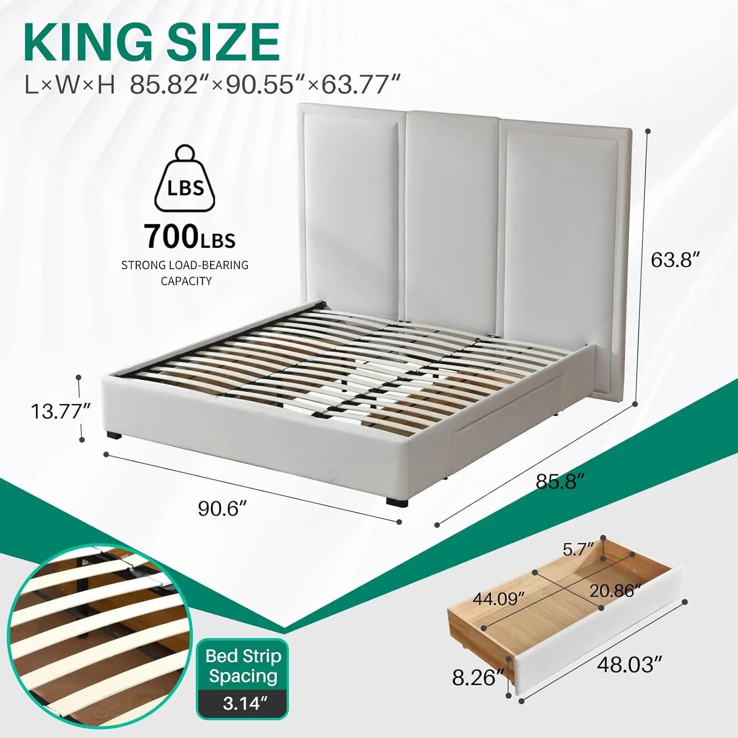 King Size Bed Frame Linen Upholstered Platform with 64-inch High Headboard And Storage Simple Airey Design Customized