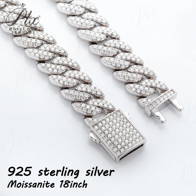 Full Diamond Cuban Necklace Moissanite 925 Silver Plated with 18K Gold Hip Hop Jewelry 18inch Prong Link Choker Chain for Men