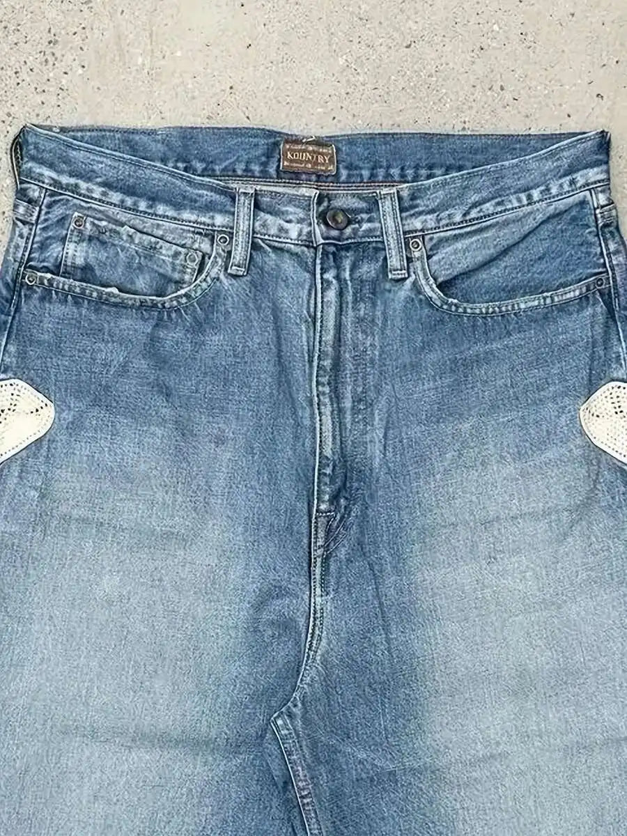 Mens Ripped Denim Shorts With Bone Applique Design Summer Casual Shorts