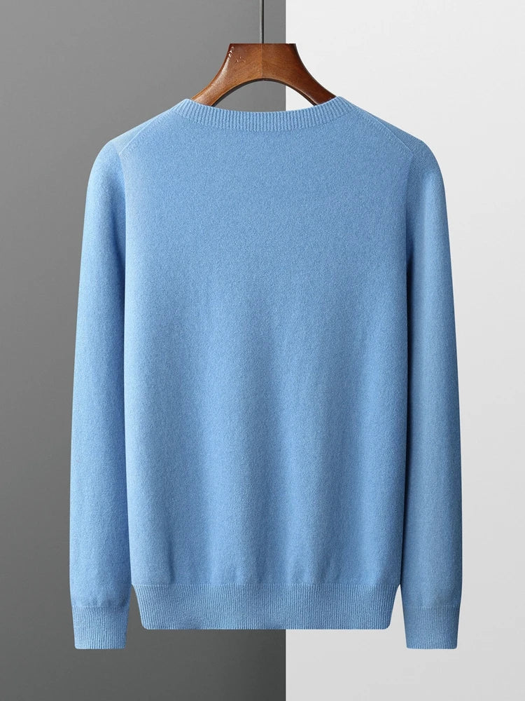 Basic Men's Seamless Wool Pullover Sweater Autumn Winter O-neck Solid 100% Merino Wool Knitwear Casual Simple Man Clothes Tops