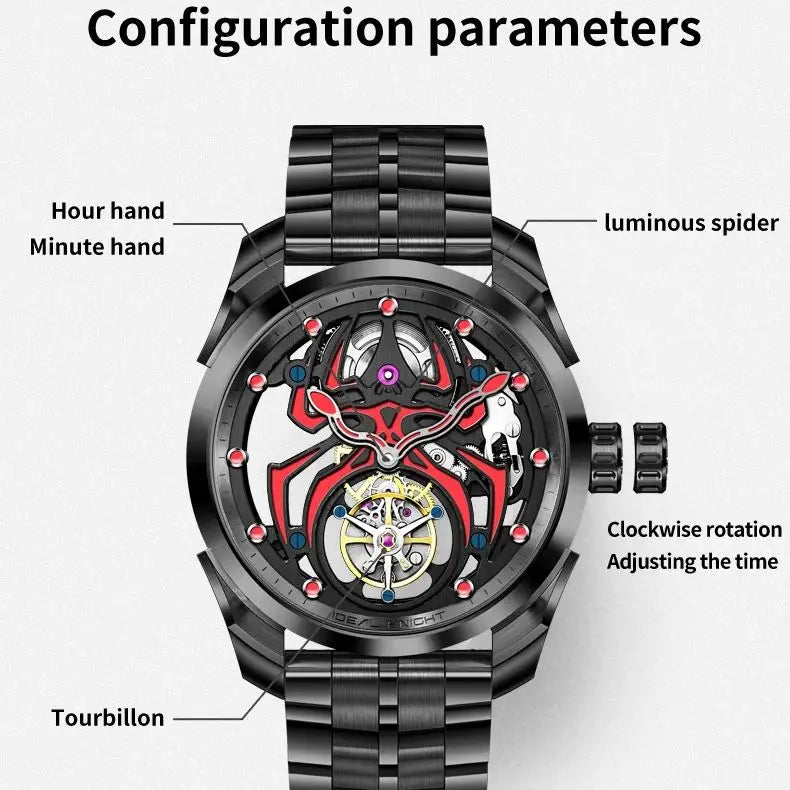 IDEAL KNIGHT 6802 Tourbillon Hollow Men Automatic Mechanical Watch Limited Edition Spider Dial HD Night Light Men Original Watch