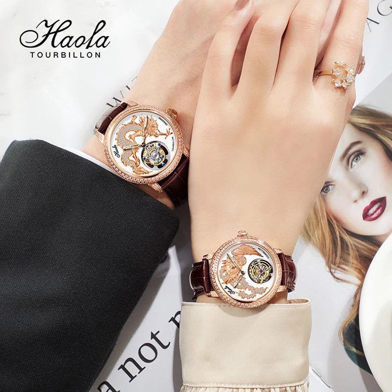Haofa Couple Watch Luxury Tourbillon Watch Manual Movement Mechanical Wristwatch Sapphire Lovers Tourbillon Ladies Mens Watches