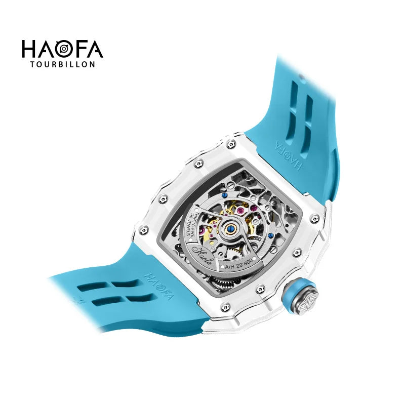 Haofa Automatic Tourbillon Skeleton Man watch Luxury Self Wind Flying Mechanical Tourbillon K9 Crystal Watches for man 2201