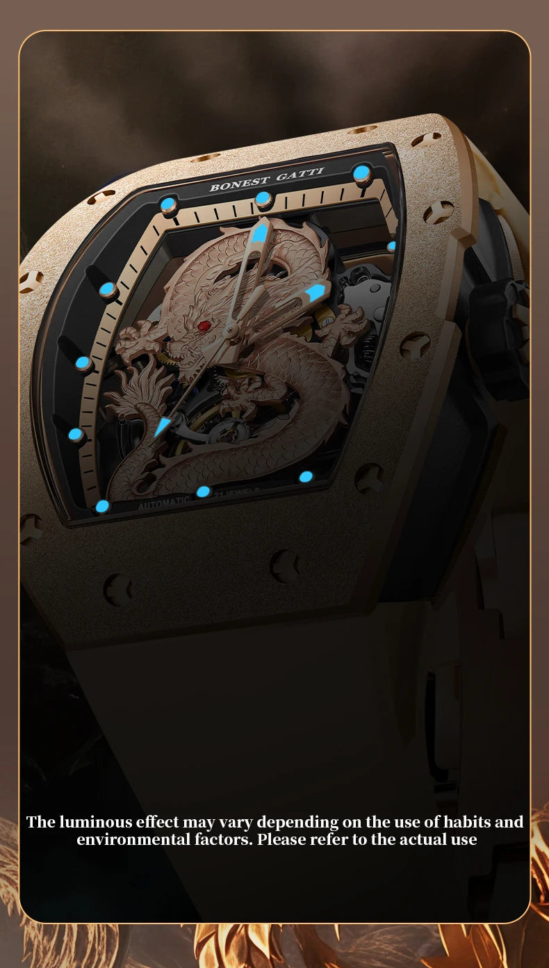 Bonest Gatti New Dragon Wrist Watch New Stainless Steel Case Luxury Fashion Business Watches for Men