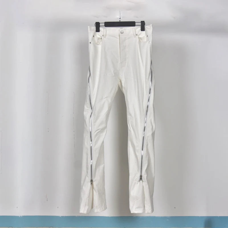 HKSH Men New RO High Street Double Line Zipper Cotton Jeans Casual Long Denim Flare Pants Personalized Streetwear Fashion HK3908