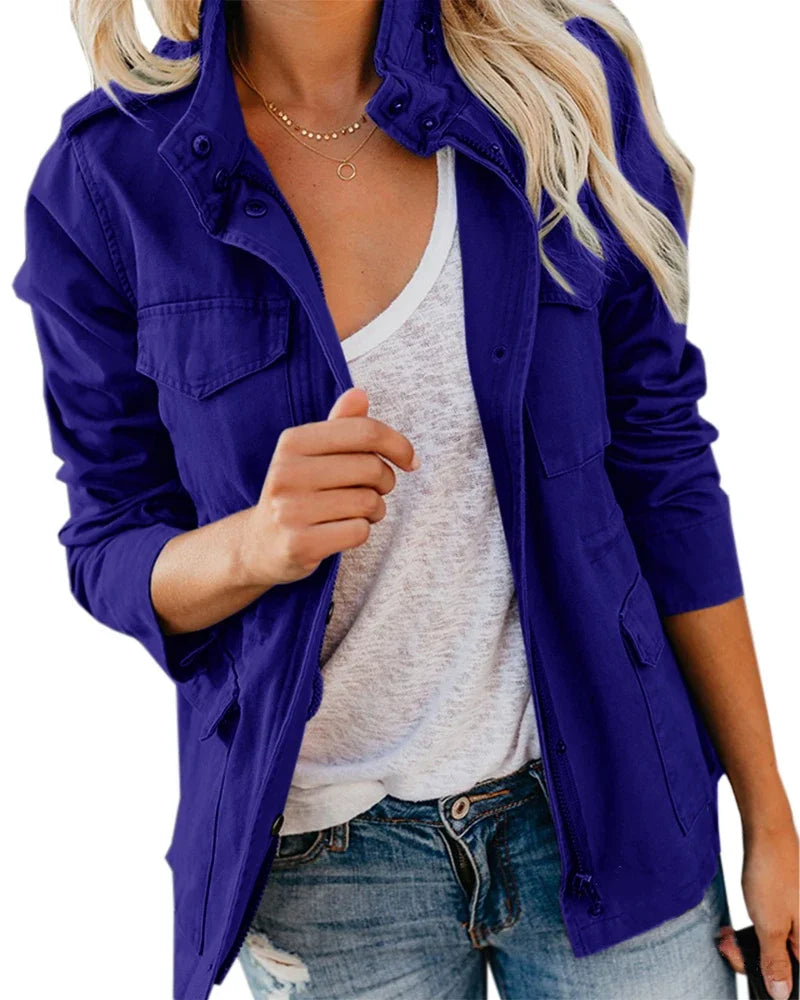 Women Zipper Jacket Autumn Female Outerwear Long Sleeve Casual Streetwear Coat Windbreaker Anorak Stand Collar  Jackets