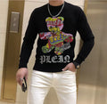 Men's Streetwear Sweater Rhinestone Skull Trendy Cartoon design Male Pullover Plus Size Black Tops Hip-Hop Round Neck Clothing