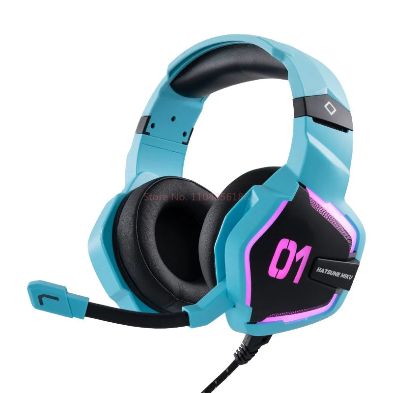 Hot Moeyu Hatsune Miku Esports Heart Series Anime Esports Headset Mechanic Surround Sound Wired Headset Christmas Gift Toy