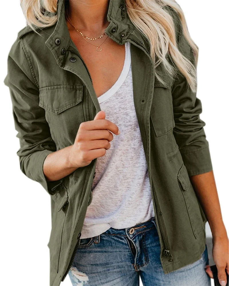 Women Zipper Jacket Autumn Female Outerwear Long Sleeve Casual Streetwear Coat Windbreaker Anorak Stand Collar  Jackets