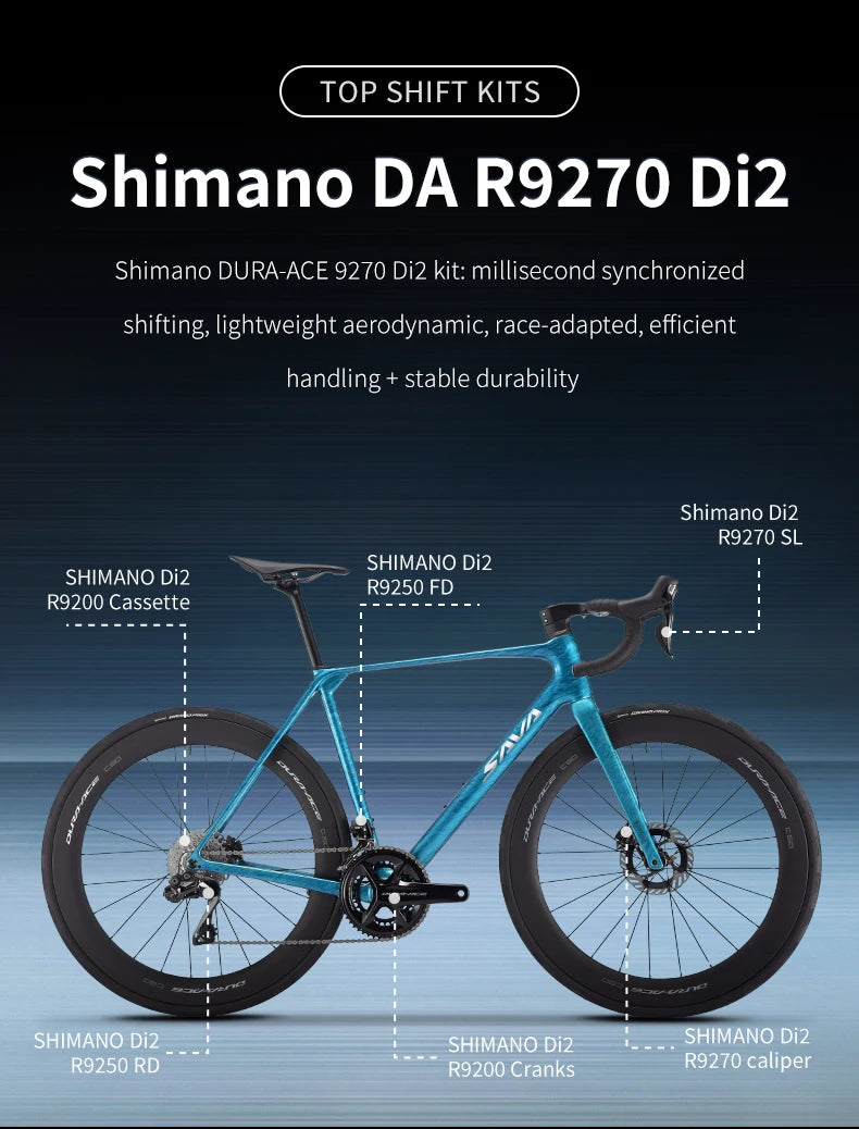 SAVA AEROX SLR9 Full Carbon Fiber Electronic Shift Road Bike with SHIMAN0 Di2 9270 Kit CP-BORA WTO B45 Rims