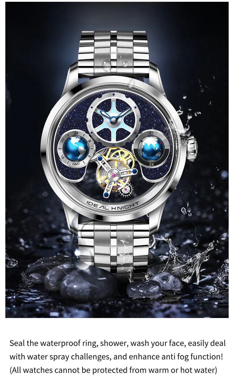 IDEAL KNIGHT Tourbillon Watch 6805 Men Automatic Mechanical Watch 100% Official Original Blue Earth Series Men Watch High Gift