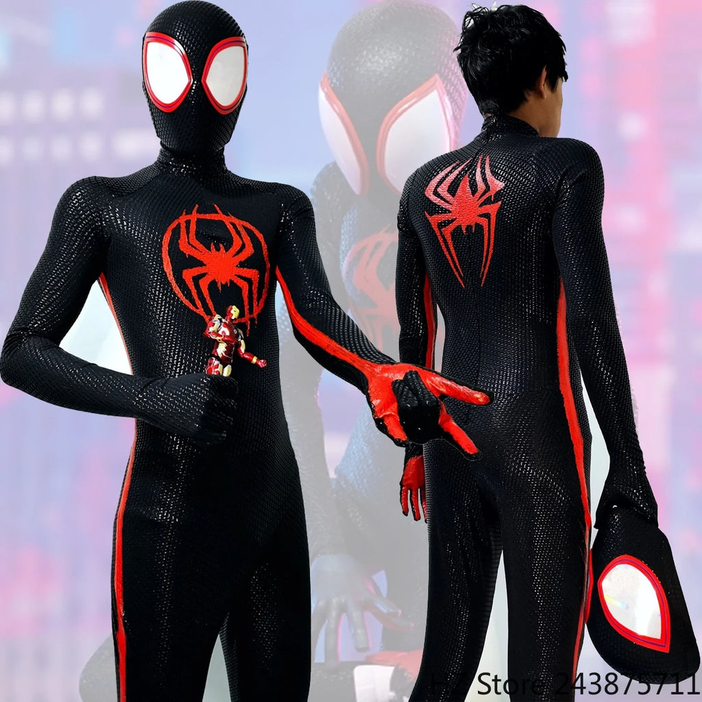Miles Morales Spider-Man Jumpsuit & Mask Screen Printing 1:1 3D Handmade Customized Spiderman Suit Halloween Cos Costume Gift