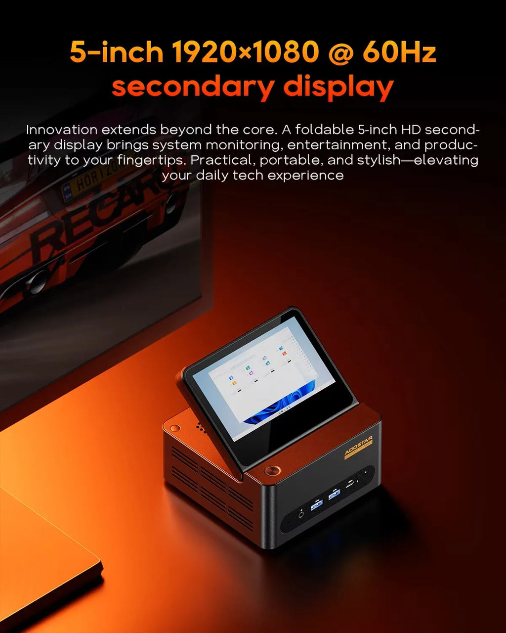 Mini Pc Aoostar  G-FLIP AMD Ryzen AI9-HX370 Desktop 5 inch" Flip Screen USB4 OCuLink Wi-Fi7 Desktop Computer Mini Pc for Windows