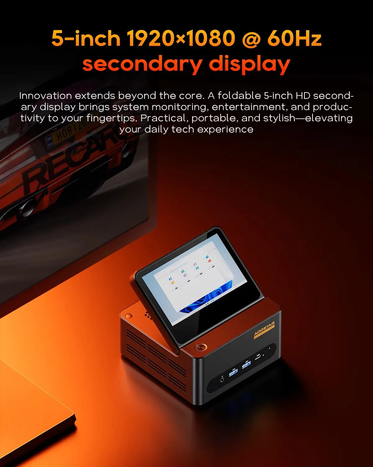 Aoos Mini Pc  G-FLIP AMD Ryzen AI9-HX370 Desktop 5 inch"  Screen USB4 OCuLink Wi-Fi7 Desktop Computer Mini Pc for Mac