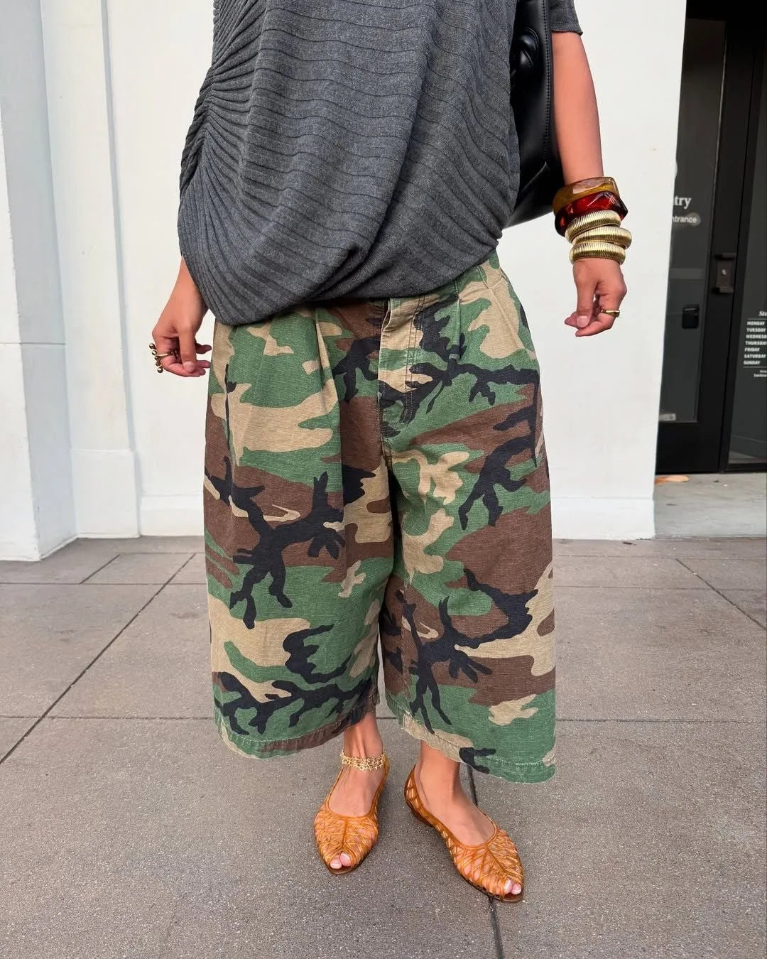 Women's Camouflage Wide Leg Pants Loose Casual High Waist Vintage Pockets Cropped Pants 2025 Fashion Harajuku Capris