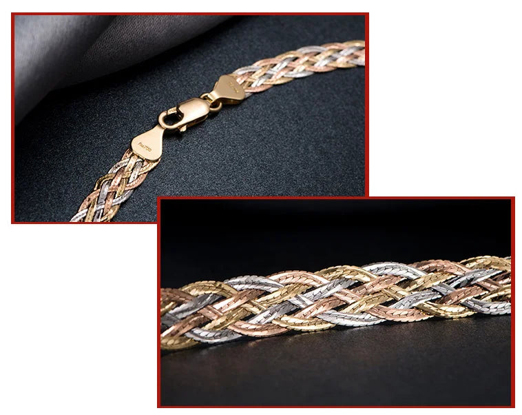 Necklace For Women Men Unisex 18K Pure Gold Weaving Chain Flat wide chain Knitted Chains Necklace Choker Vintage Collares Mujer