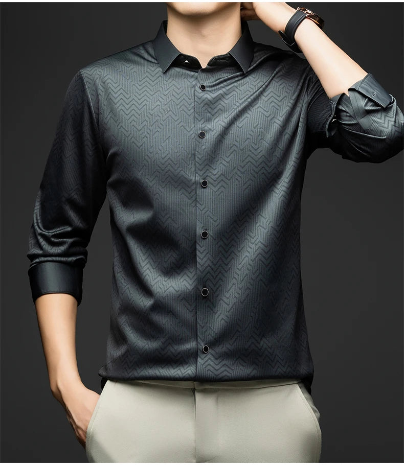 BROWON Men Shirt Long Sleeve Autumn 2025 New Solid Color Casual Luxury Shirt  Man Business Office Slim Shirts for Men Clothes