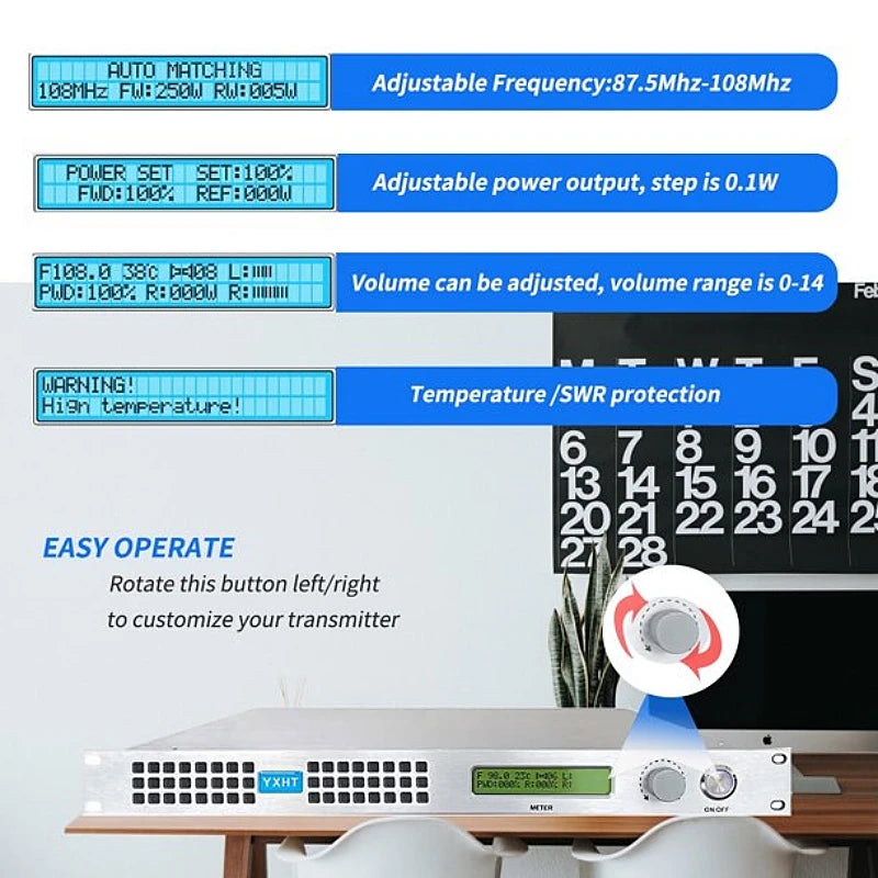 110V/220V YXHT-100W FM Transmitter, Stable Performance, Energy-Saving, Low Noise, MPX Input for Radio Broadcast, Hotel Lobby