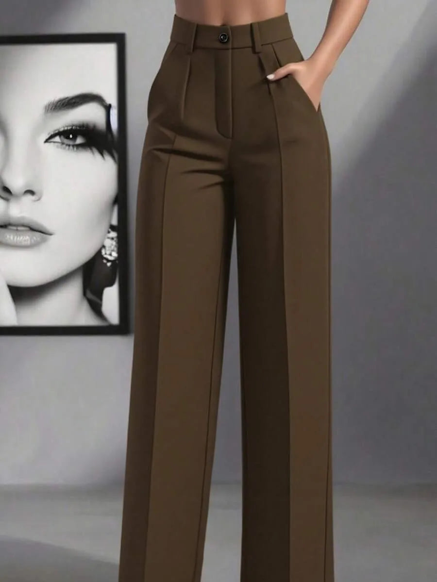 European and American cross-border spring and autumn fashion solid color casual high-waist loose work trousers with pockets