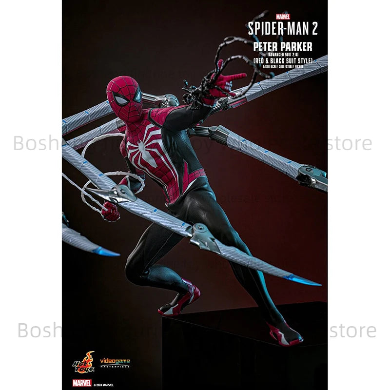 Original Hot Toys VGM66 Spider Man 2 Peter Parker Advanced Suit 2.0 Red and Black Suit Style 1/6 In Stock Anime Action Model Toy