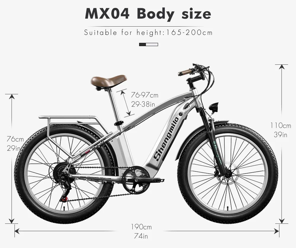 Electric bicycle Shengmilo MX04 1000W Motor 48V 15AH lithium battery Electric Bike 26inch Fat Tire Mountain Off-Road Snow E-bike