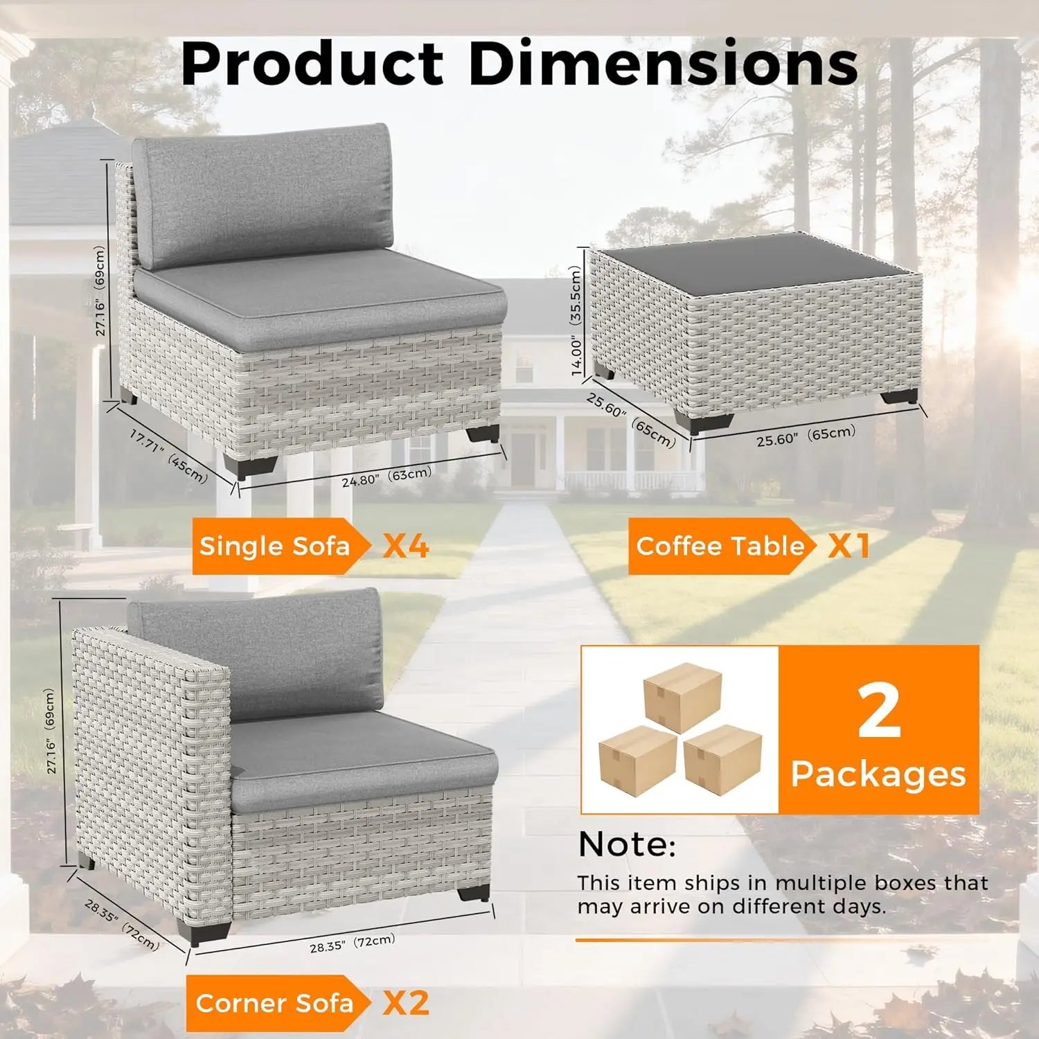 6-Seat Outdoor Wicker Sectional Sofa Set with Thick 4-Inch Cushions Dual-Strand PE Rattan Customizable Modular Patio Furniture