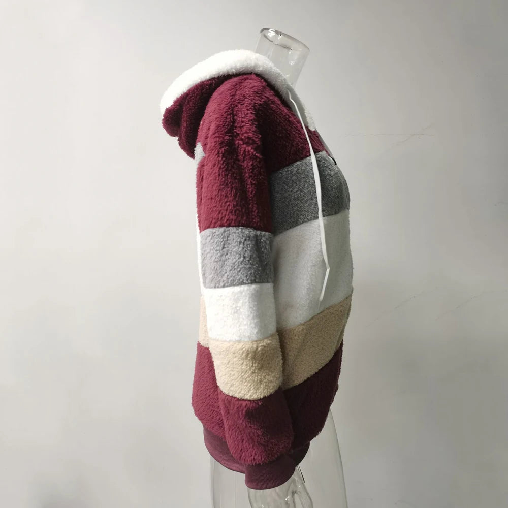 Oversized Jacket for Women Coat 2025 Autumn Winter Warm Plush Pocket Hooded Streetwear Loose Lady Zipper Cashmere Outerwear Coat