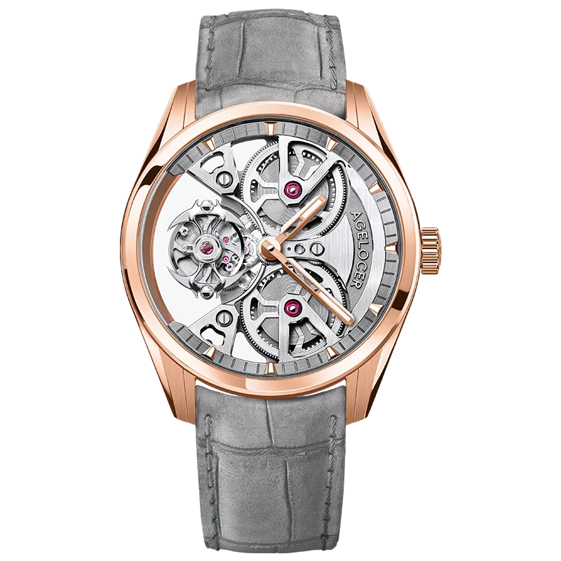 AGELOCER Free-sprung Balance Manta Tourbillon Watch Gold Watch Men's Luxury Skeleton Manual Mechanical Watch Gifts for Men