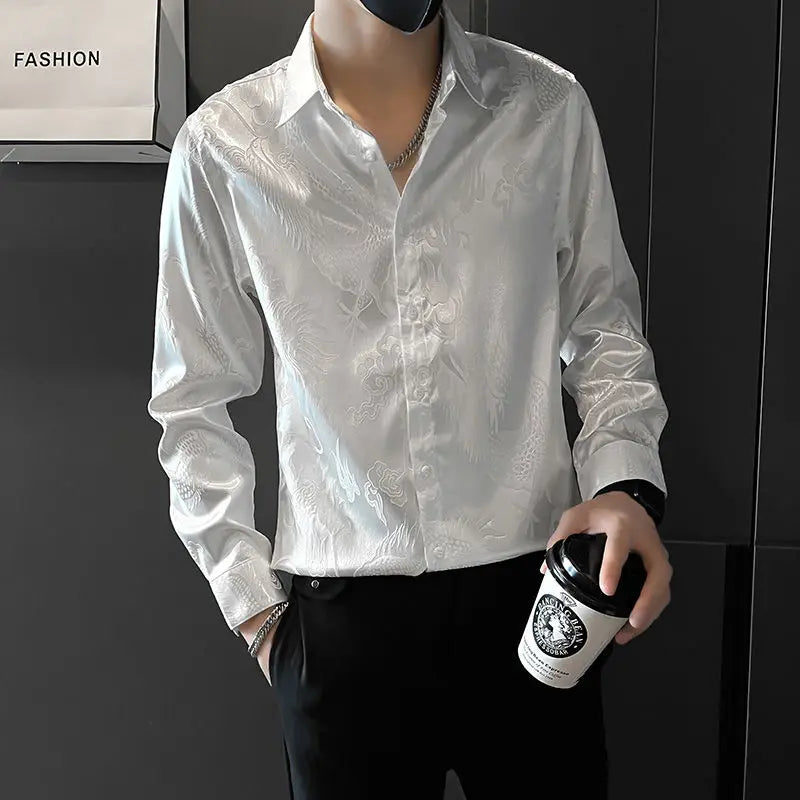 Shirts For Men Business Black Man Shirt Funny Plain Anime Graphic High Quality Luxury Summer Fashion 2025 Trend Slim Fit Silk