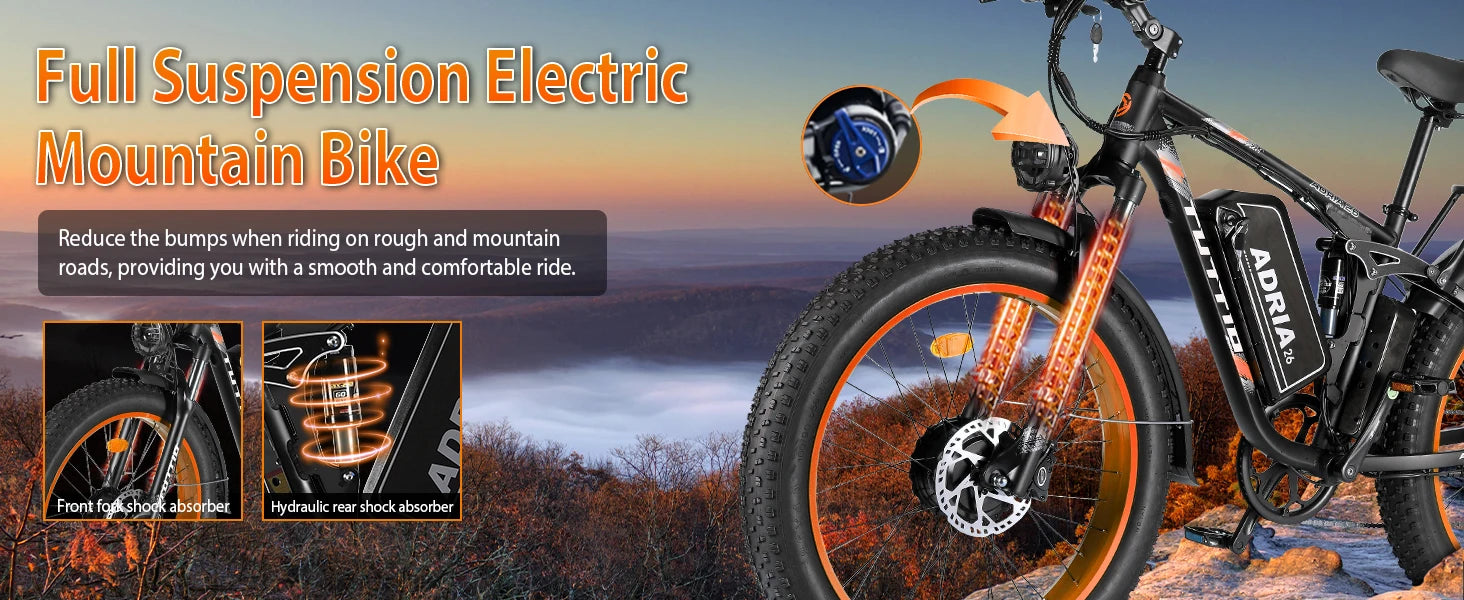 26 Dual Motor Electric Bike for Adults, 5000W Peak 210NM 40-46MPH Fast E-Bike, 52V 25AH Motorcycle, 32-90 Miles, 26