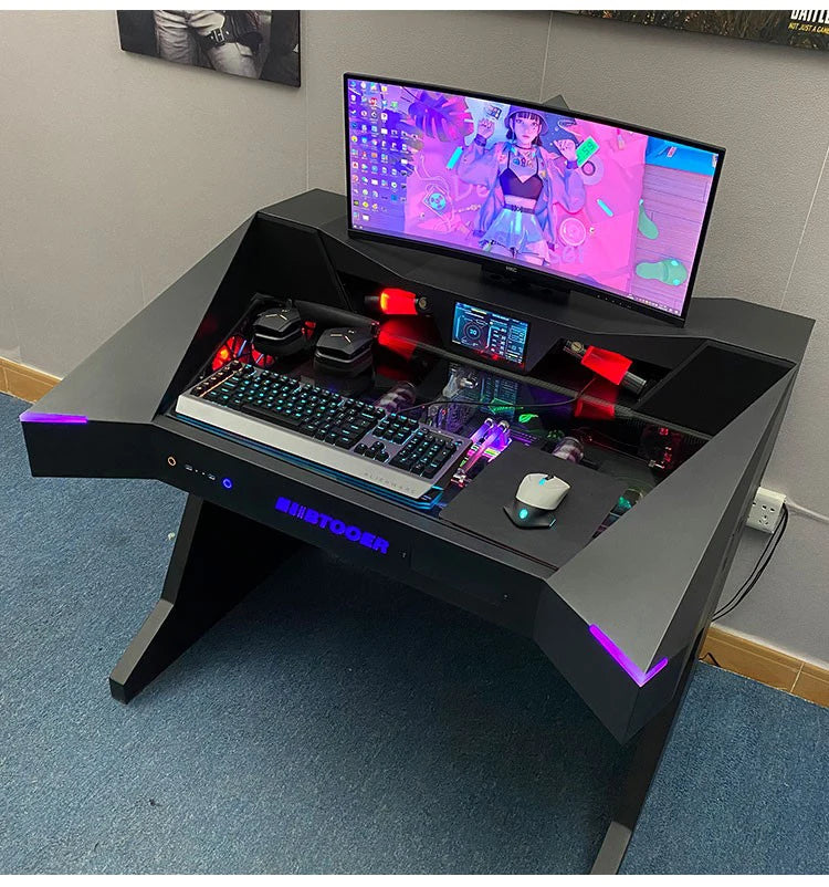 Computer chassis integrated table fully transparent water-cooled large chassis special-shaped computer table e-sports table